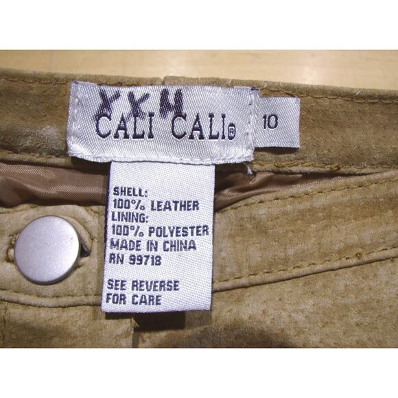 Cali Cali Suede Pants Color is Camel with Coffee Brown Trim Front Pockets Sz 10 - Picture 3 of 12